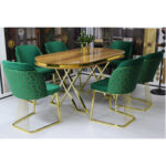 Set masă Ovală Julia Nuc cu 6 scaune Ilona Verde Gold