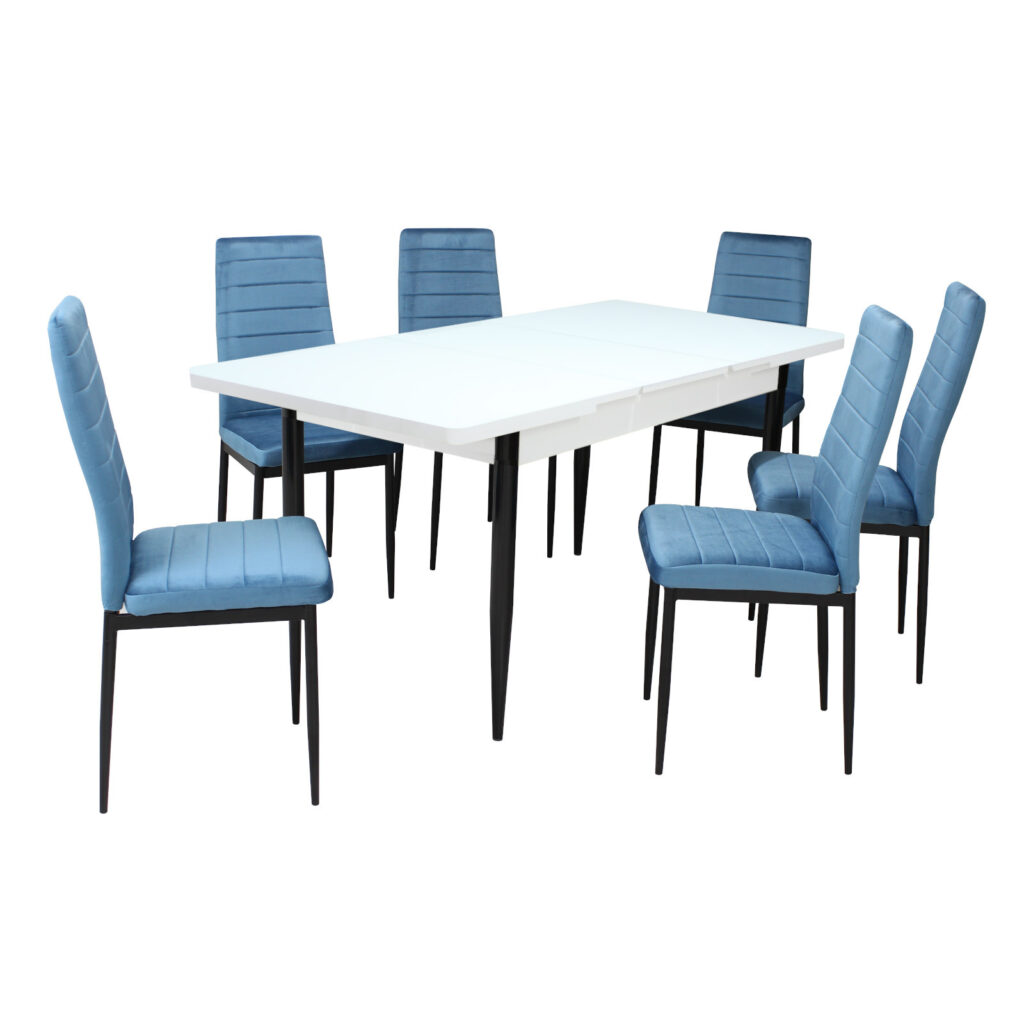 Set masă extensibilă Albă cu 6 scaune Oscar Blue
