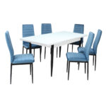 Set masă extensibilă Albă cu 6 scaune Oscar Blue