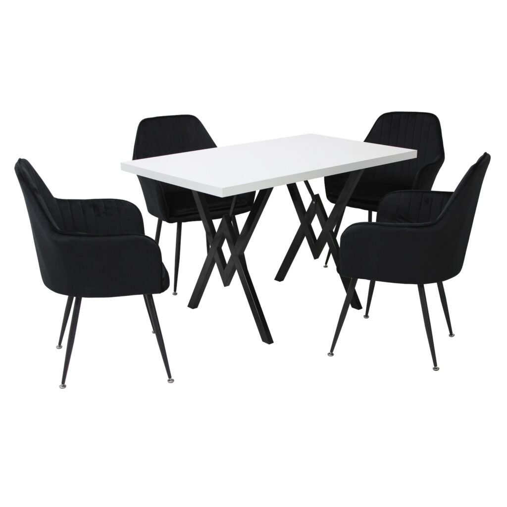 Set masă fixă Arta cu 4 scaune Coral Negru
