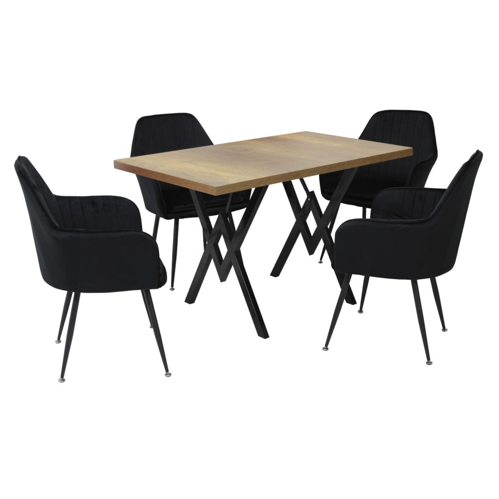 Set masă fixă Arta Nuc cu 4 scaune Coral Negru