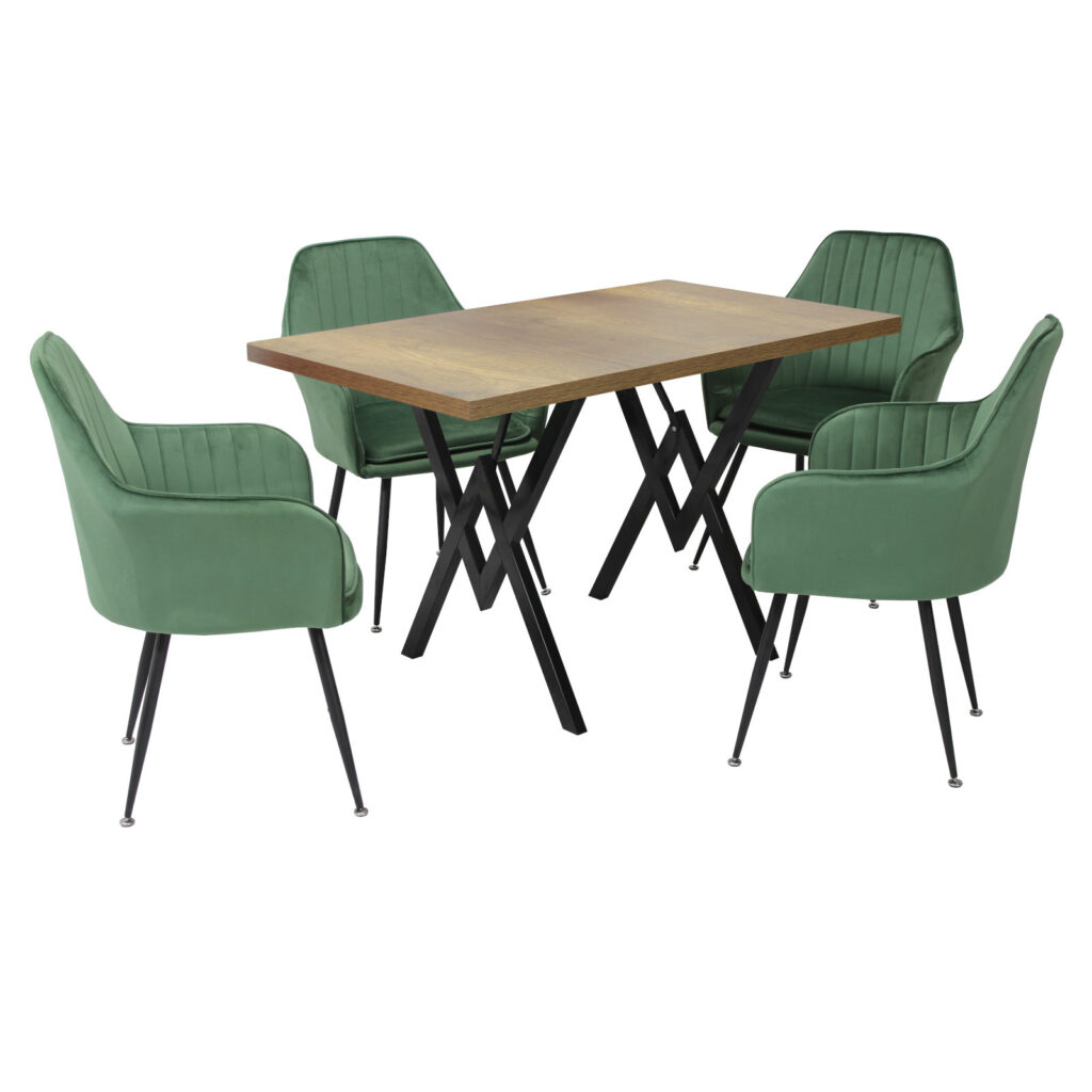 Set masă fixă Arta Nuc cu 4 scaune Coral Verde