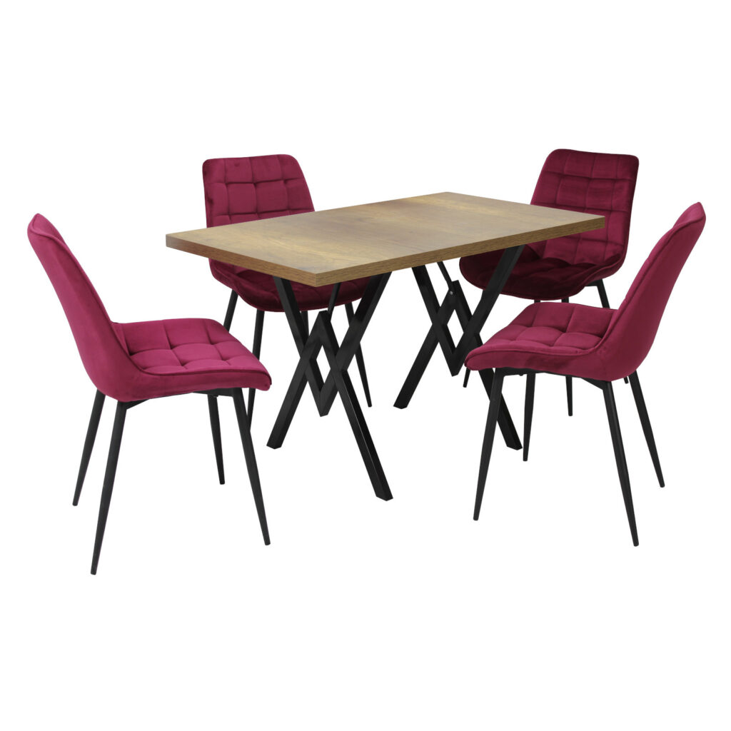 Set masă fixă Arta Nuc cu 4 scaune Onix Bordo