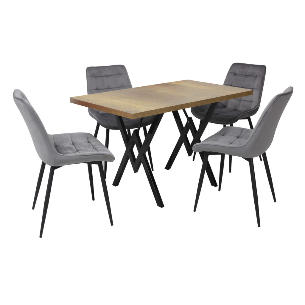 Set masă fixă Arta Nuc cu 4 scaune Onix Gri
