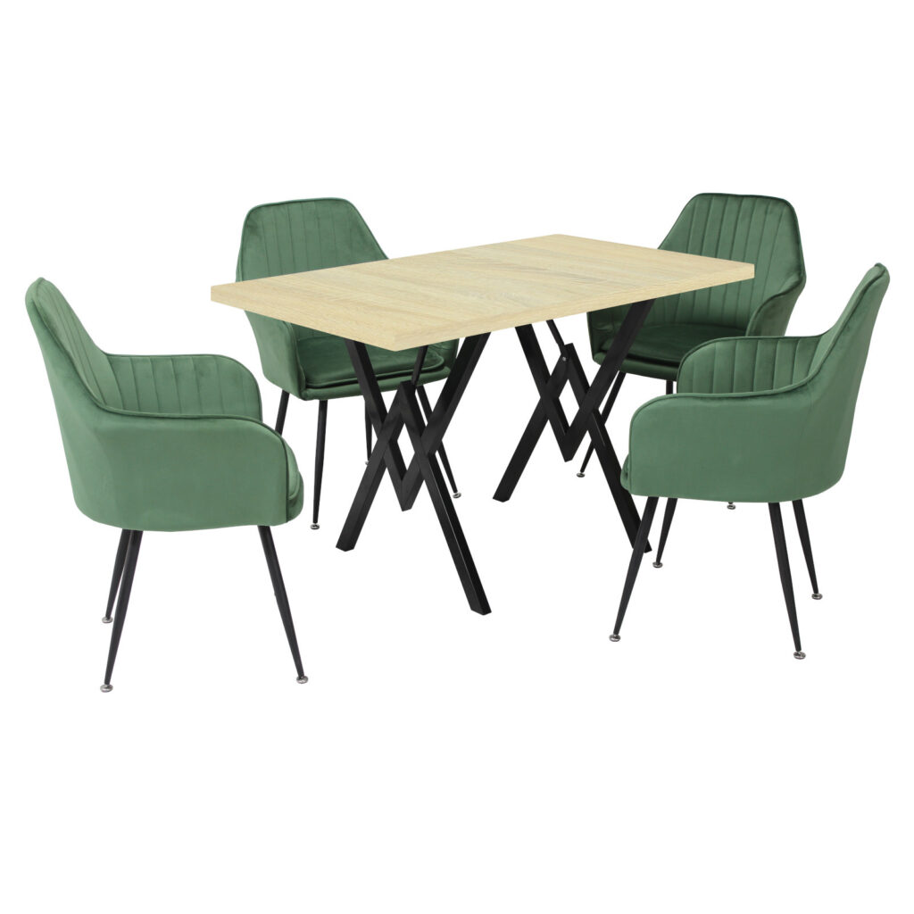 Set masă fixă Arta Stejar cu 4 scaune Coral Verde