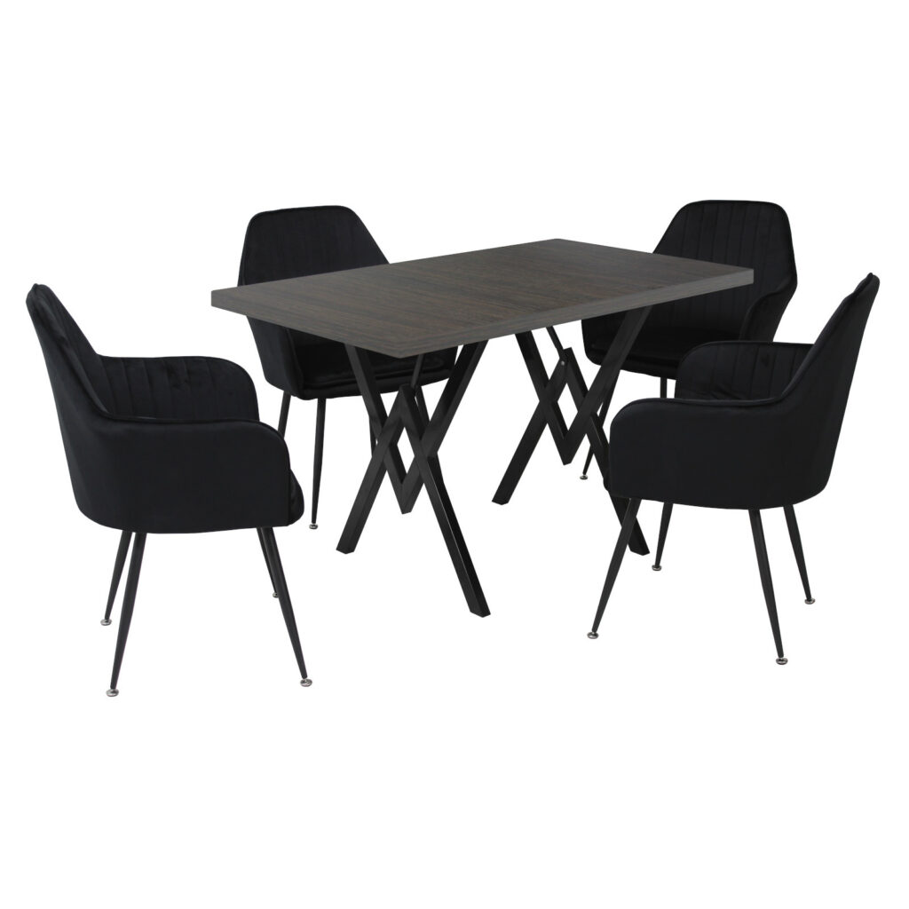 Set masă fixă Arta Wenge cu 4 scaune Coral Negru