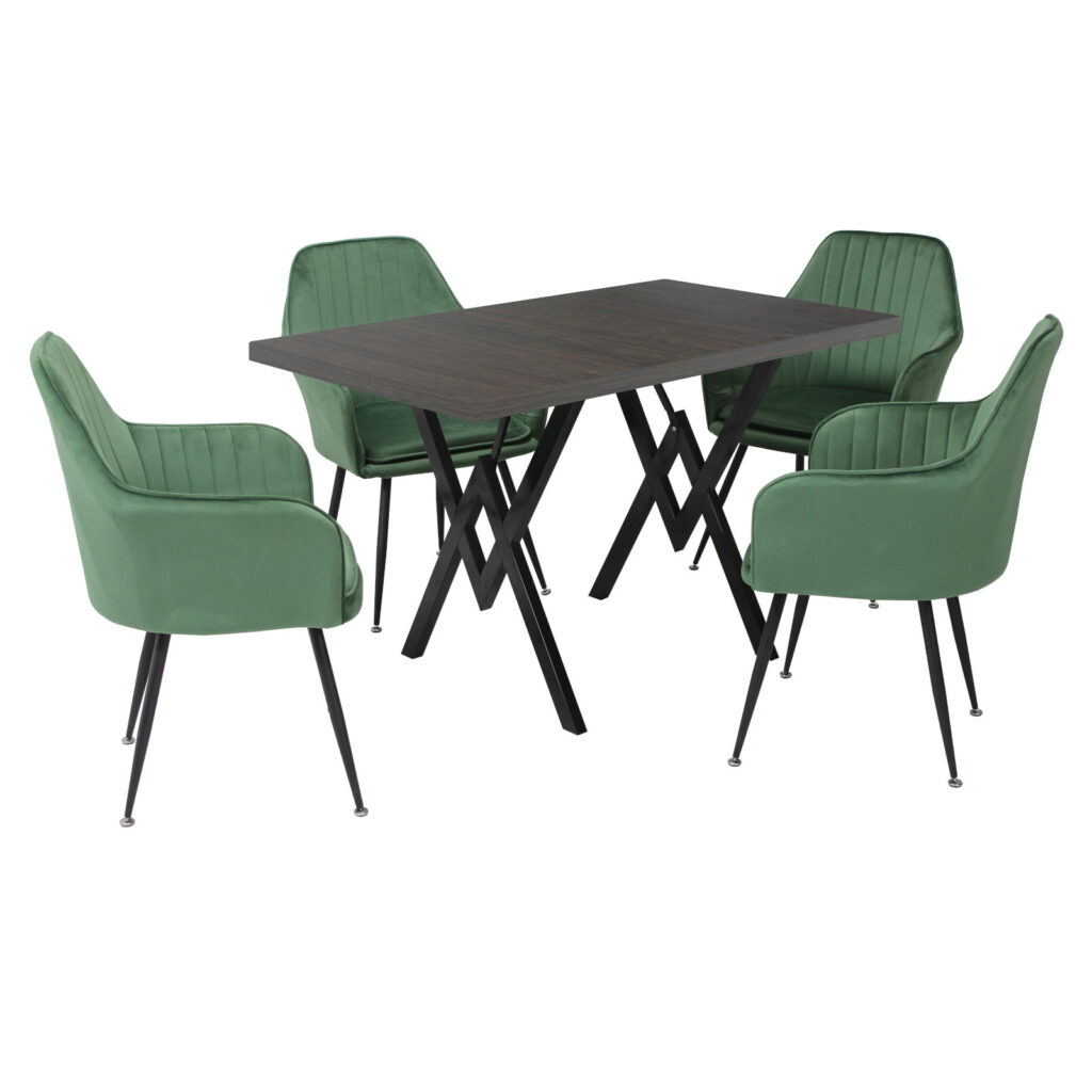 Set masă fixă Arta Wenge cu 4 scaune Coral Verde