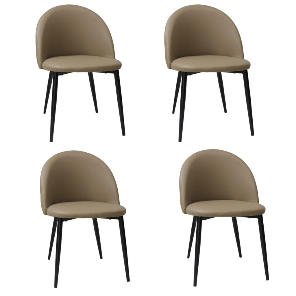 Set 4 Scaune Piele Ecologică Bella Capucino Picior Negru