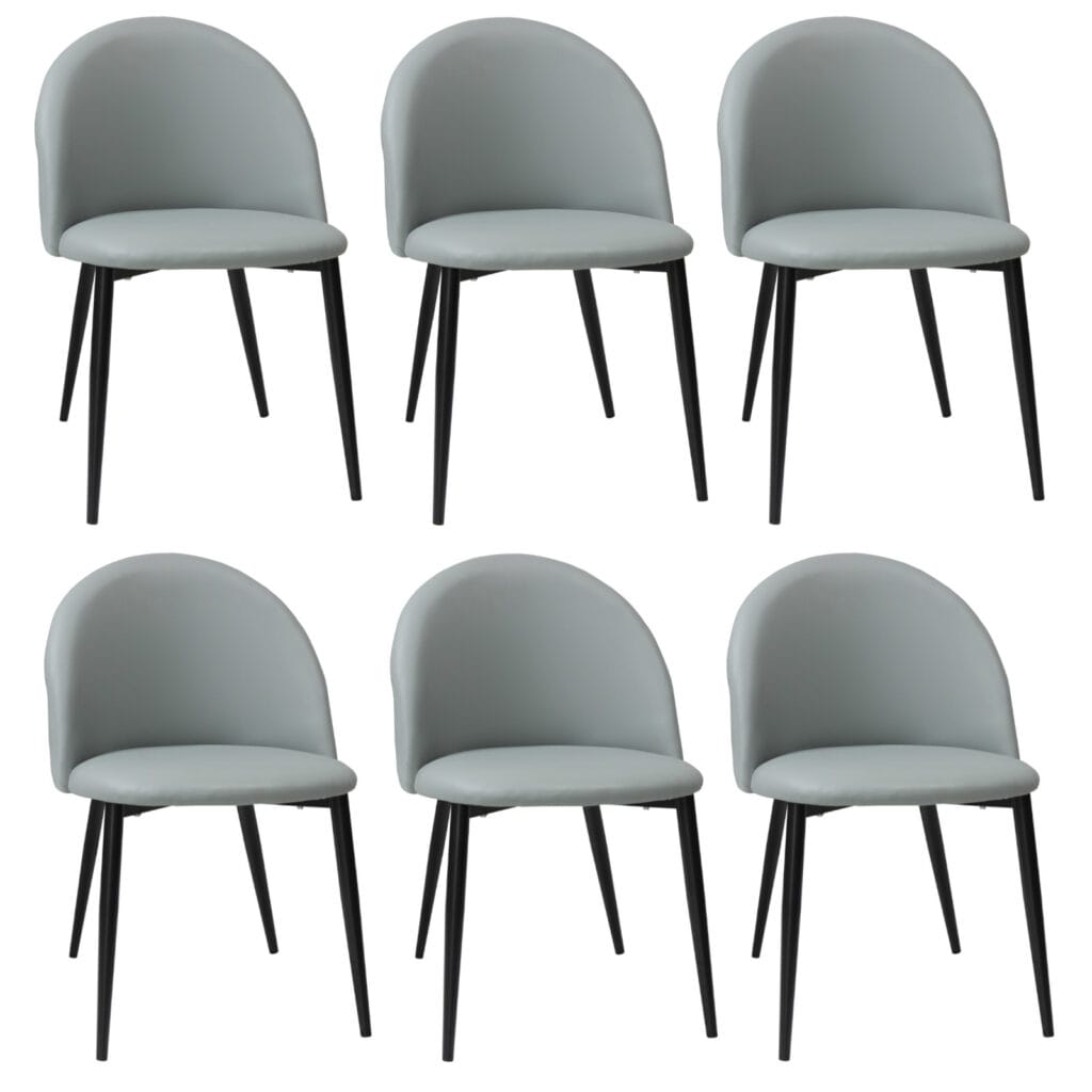 Set 6 Scaune Piele Ecologică Bella Gri Picior Negru