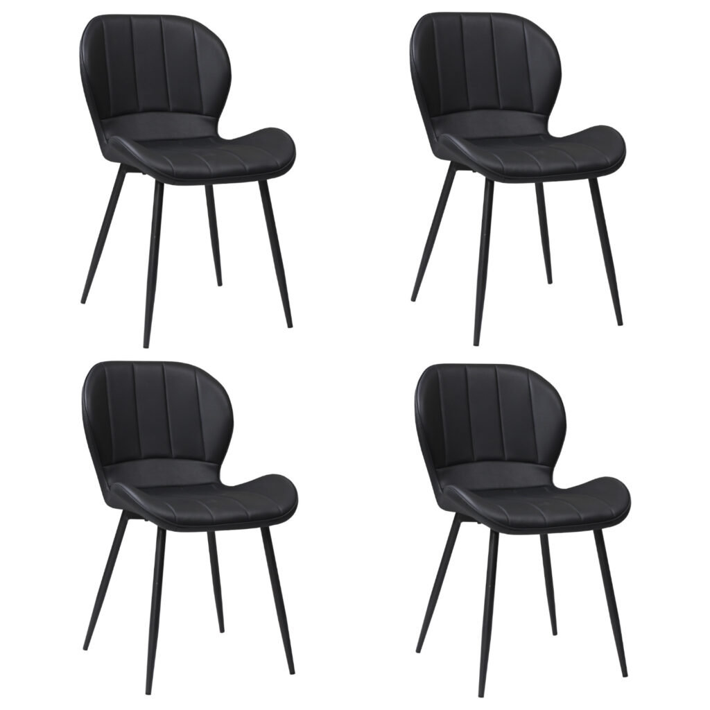 Set 4 scaune Bucatarie Topaz Negru, tapitate cu piele sintetica, picioare metalice negre, 86×50×39 cm