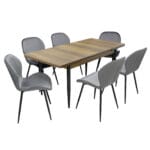 Set masă extensibilă Aris Nuc cu 6 scaune Opal Gri