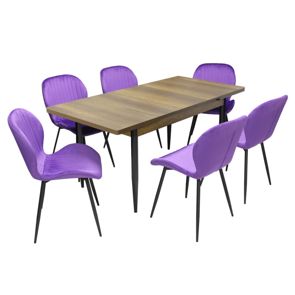 Set masă extensibilă Aris Nuc cu 6 scaune Opal Mov