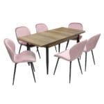 Set masă extensibilă Aris Nuc cu 6 scaune Opal Roz