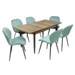 Set masă extensibilă Aris Nuc cu 6 scaune Opal Verde Fistic