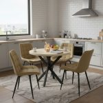 Set Masa fixa Rotunda Tania X Stejar cu 4 Scaune Onix Bej3