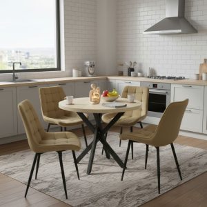 Set Masa fixa Rotunda Tania X Stejar cu 4 Scaune Onix Bej3