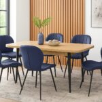 Set masă extensibilă Viena Stejar cu 6 Scaune Piele Topaz Albastru