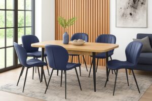 Set masă extensibilă Viena Stejar cu 6 Scaune Piele Topaz Albastru
