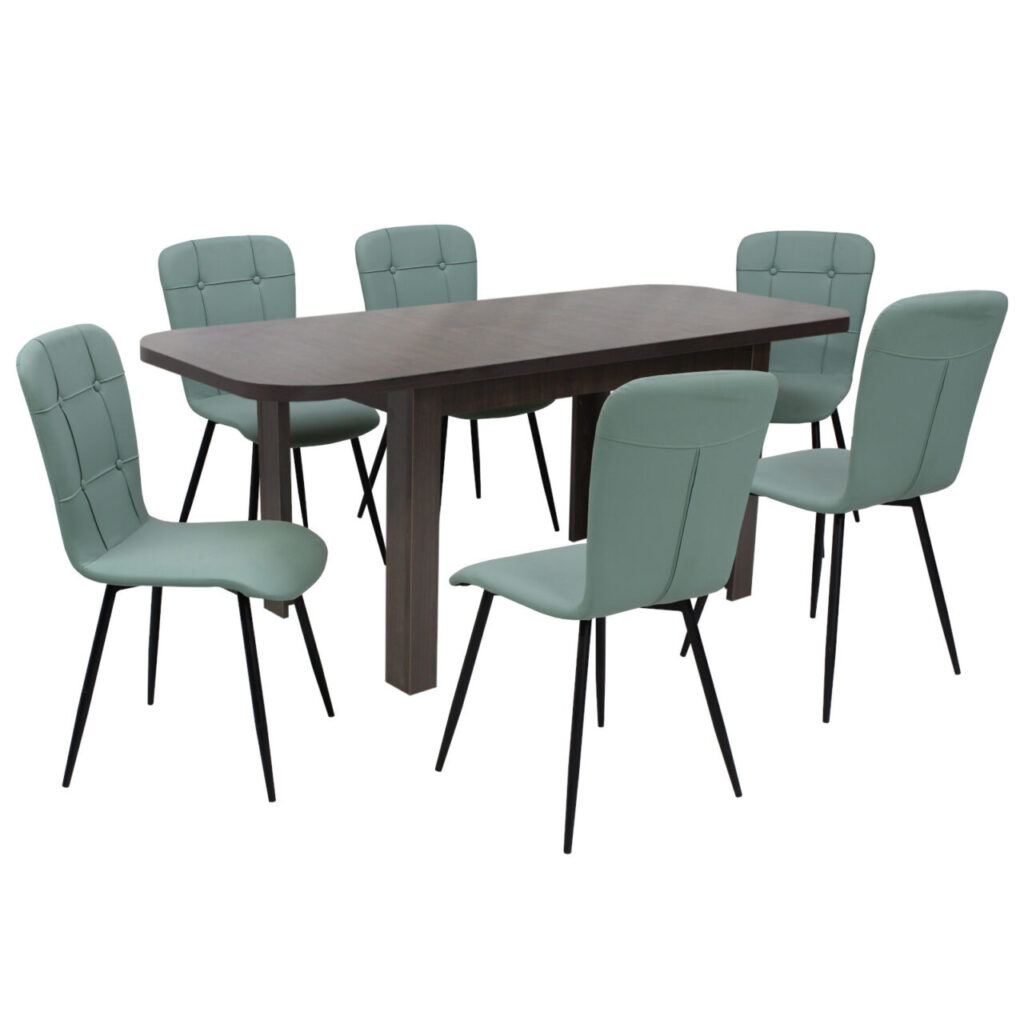 Masa extensibila Roma wenge Cu 6 sc Piele Ecologica luca verde fistic