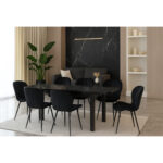 Set masă extensibilă Roma Negru cu 6 Scaune Topaz Negru