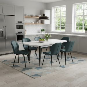 Set masa extensibila Viena Alba cu 6 Scaune Piele Topaz Turcoaz1