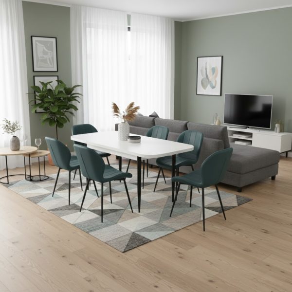 Set masa extensibila Viena Alba cu 6 Scaune Piele Topaz Turcoaz2