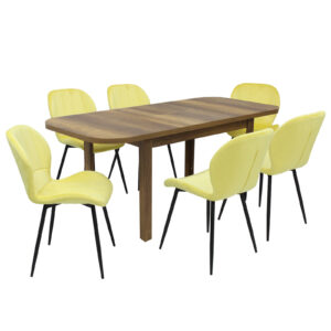 Set masă extensibilă Roma Nuc cu 6 Scaune Topaz Galben