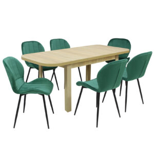 Set masă extensibilă Roma Stejar cu 6 Scaune Topaz Verde