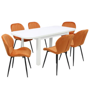 Set masă extensibilă Roma Albă cu 6 Scaune Topaz Portocaliu