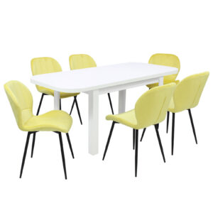 Set masă extensibilă Roma Albă cu 6 Scaune Topaz Galben