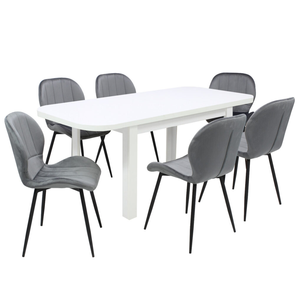 Set masă extensibilă Roma Albă cu 6 Scaune Topaz Gri