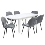 Set masă extensibilă Roma Albă cu 6 Scaune Topaz Gri