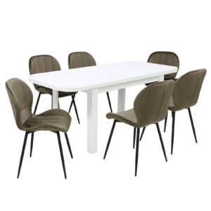 Set masă extensibilă Roma Albă cu 6 Scaune Topaz Maro