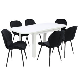 Set masă extensibilă Roma Albă cu 6 Scaune Topaz Negru