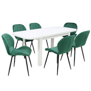 Set masă extensibilă Roma Albă cu 6 Scaune Topaz Verde