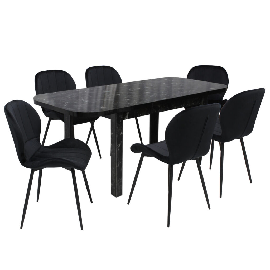 Set masă extensibilă Roma Negru cu 6 Scaune Topaz Negru