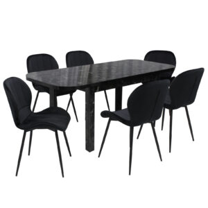 Set masă extensibilă Roma Negru cu 6 Scaune Topaz Negru