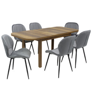 Set masă extensibilă Roma Nuc cu 6 Scaune Topaz Gri