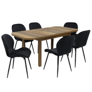 Set masă extensibilă Roma Nuc cu 6 Scaune Topaz Negru