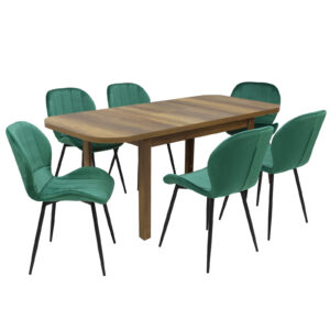 Set masă extensibilă Roma Nuc cu 6 Scaune Topaz Verde