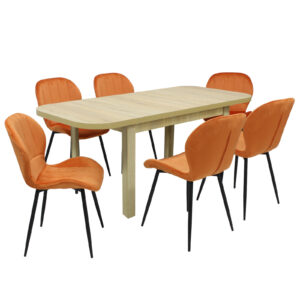 Set masă extensibilă Roma Stejar cu 6 Scaune Topaz Portocaliu
