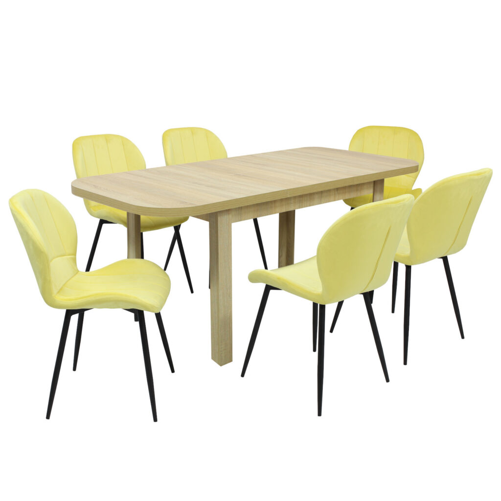 Set masă extensibilă Roma Stejar cu 6 Scaune Topaz Galben