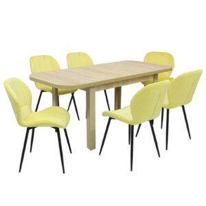 Set masă extensibilă Roma Stejar cu 6 Scaune Topaz Galben