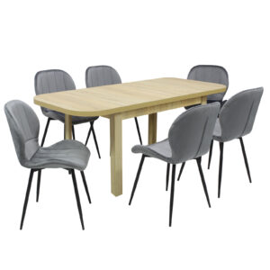 Set masă extensibilă Roma Stejar cu 6 Scaune Topaz Gri