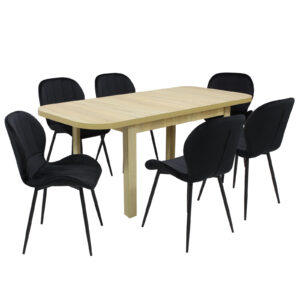 Set masă extensibilă Roma Stejar cu 6 Scaune Topaz Negru
