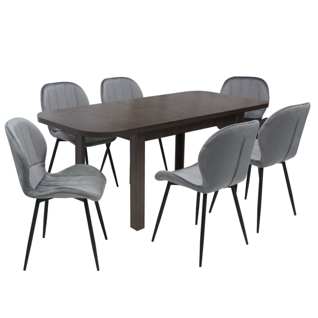 Set masă extensibilă Roma Wenge cu 6 Scaune Topaz Gri