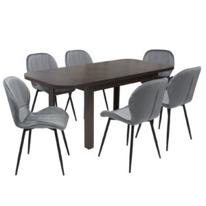 Set masă extensibilă Roma Wenge cu 6 Scaune Topaz Gri