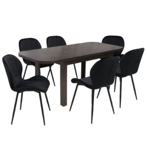 Set masă extensibilă Roma Wenge cu 6 Scaune Topaz Negru