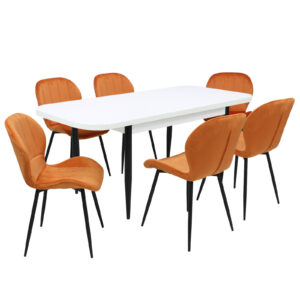 Set masă extensibilă Viena Albă cu 6 Scaune Topaz Portocaliu