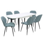Set masă extensibilă Viena Albă cu 6 Scaune Piele Topaz Bleu